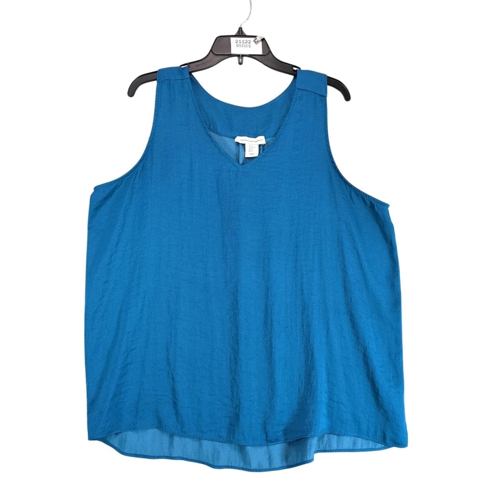 Cupcakes and Cashmere Turquoise Blue A-Line Tank Top Sz XL Silky V-Neck‎ Coastal
